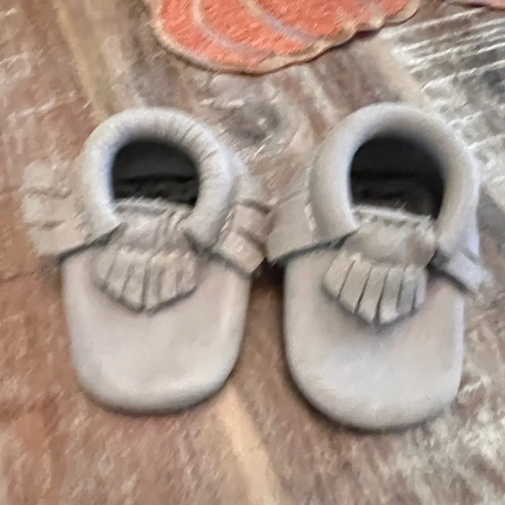 Freshly picked size 0 grey baby moccasins